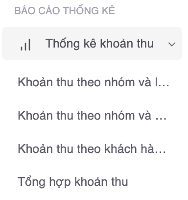Màn hình báo cáo thống kê khoản thu